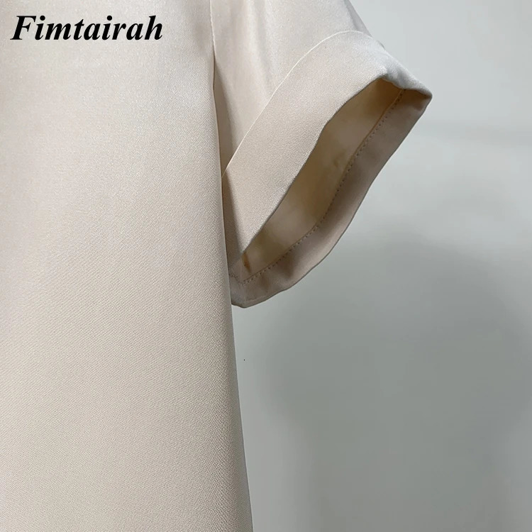 Fimtairah 6A 100% Full 32MM Not See Through 100% Mulberry Silk Top Blouse Summer Round Neck Short sleeve T-shirt woman 250609