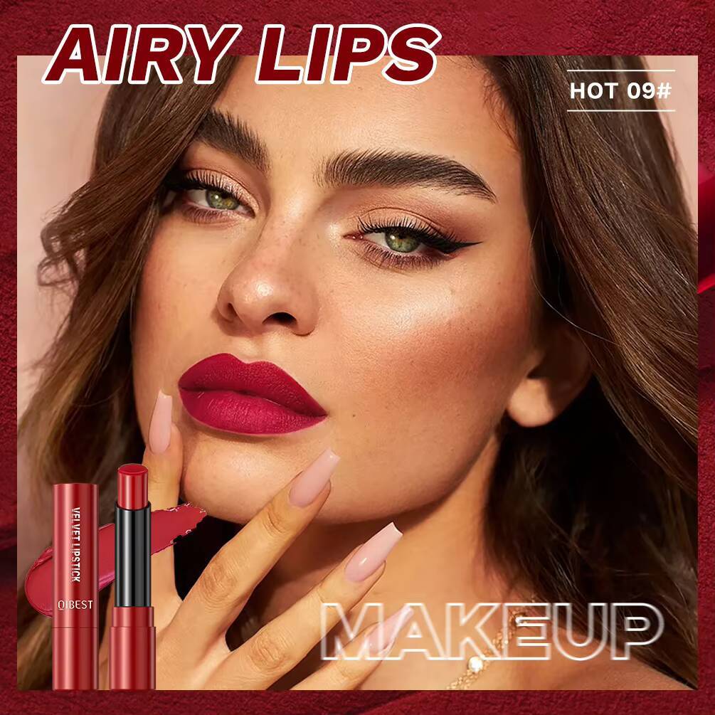 QIBEST 10 Colors Matte Velvet Lip Stain Long Lasting Tinted Balm Rotate Lipstick Nude Makeup Highly Pigmented happy