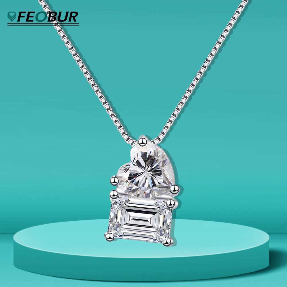 FEOBUR 2Carat Heart Emerald Cut Moissanite Necklaces for Women Chic Two Diamond Pendant Neck Chain 925 Sterling Silver Choker Z250614
