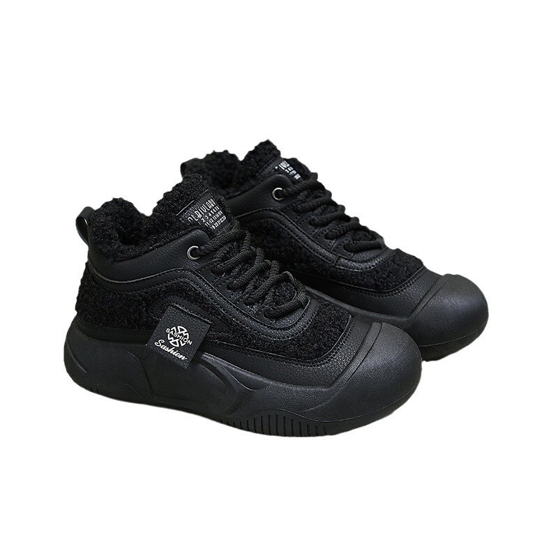 Ddmysports Lamb Wool For Women New Thick Soled Loafers British Style Height Increasing Fleece Lined Cotton Shoes Outdoor Shoes