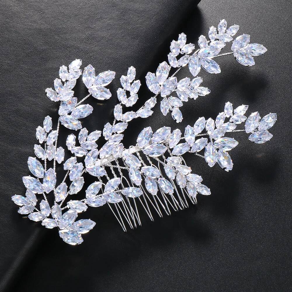 Fashion Leaves Zircon Bridal Comb Birthday Hair Accessories Jewelry Baroque Crystal Wedding Headband for Women