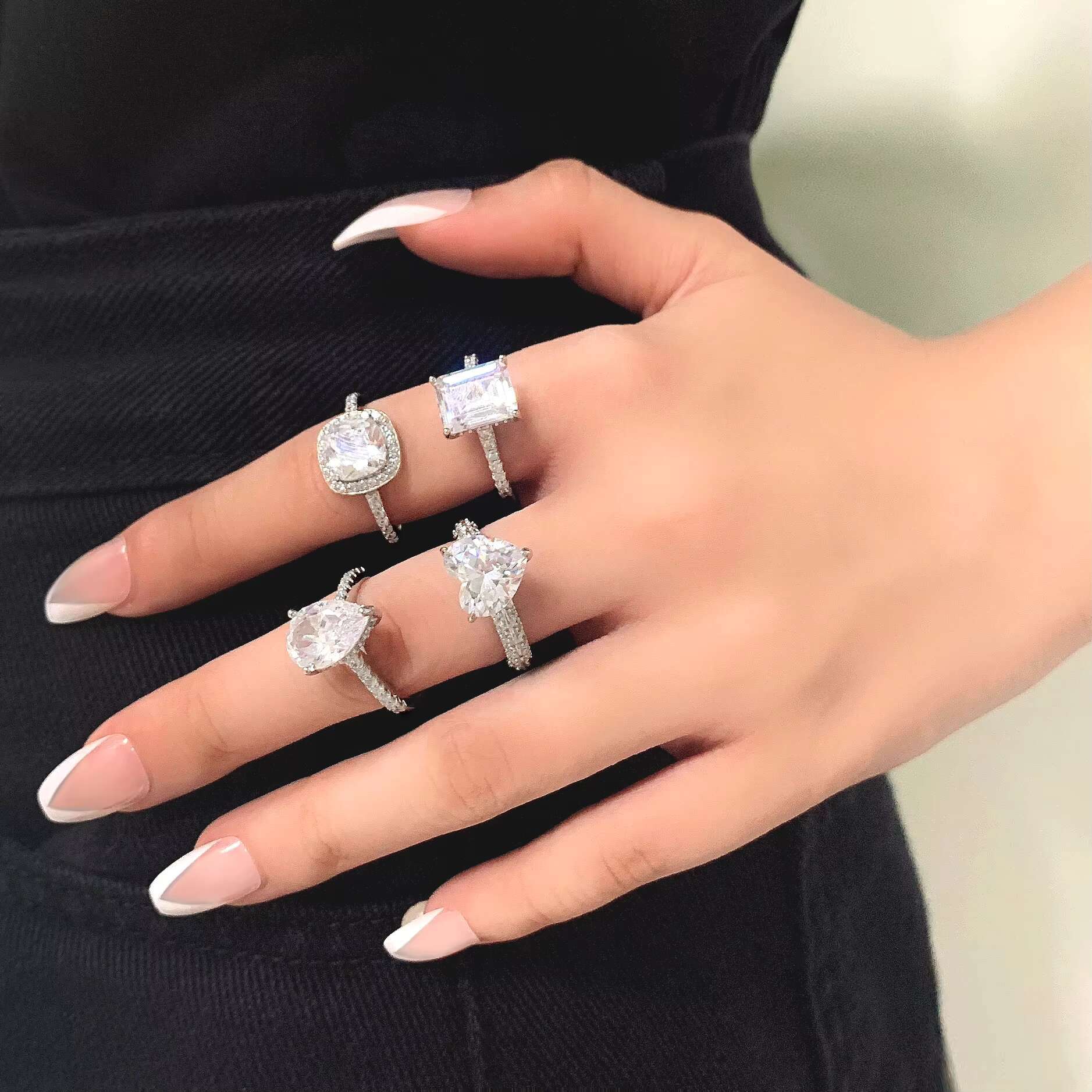 FOXI Factory 925 Sterling Silver Promise Rhodium Plated Heart 4CT VVS D Moissanite Wedding S925 Aurora Rings Fine Jewelry