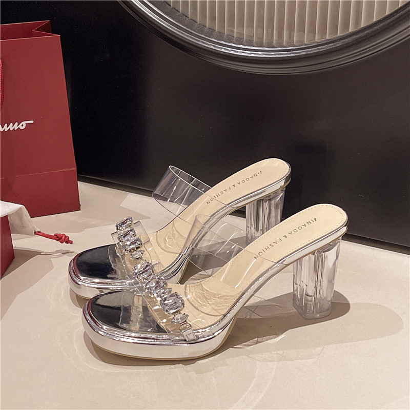 Ddmyoutdoor Women S Summer Outdoor Wear Spring New Transparent Rhinestone Waterproof Platform Crystal Chunky Heel Fairy Style Sandals Outdoor Shoes