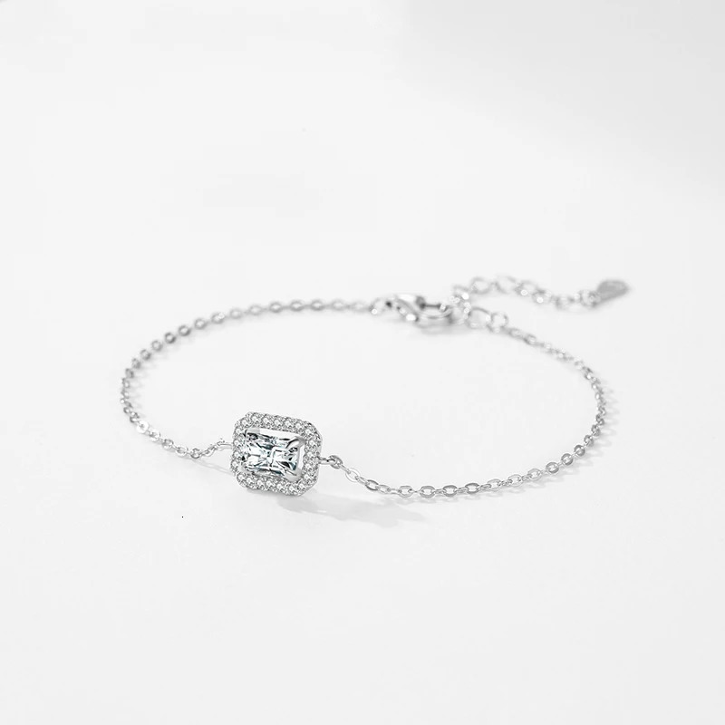 Ailmay 925 Sterling Silver Rectangle1Ct Zirconia Link Chain Charm Bracelet For Women Wedding Engagement Jewelry 250610