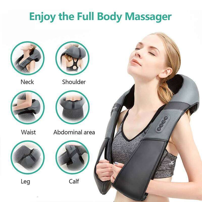 Shiatsu And Shoulder Heated Back Massager U Shape Deep Kneading Electric Massage Pillow For Neck Waist Leg Body