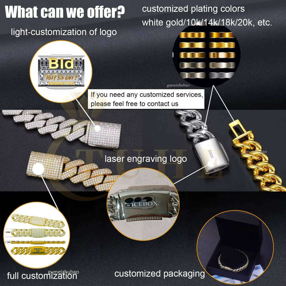 High Quality Cubana Hip Hop Jewelry 6-20mm Sterg Sier VVS Moissanite Dia Iced Out Cuban k Chain Necklace for Men