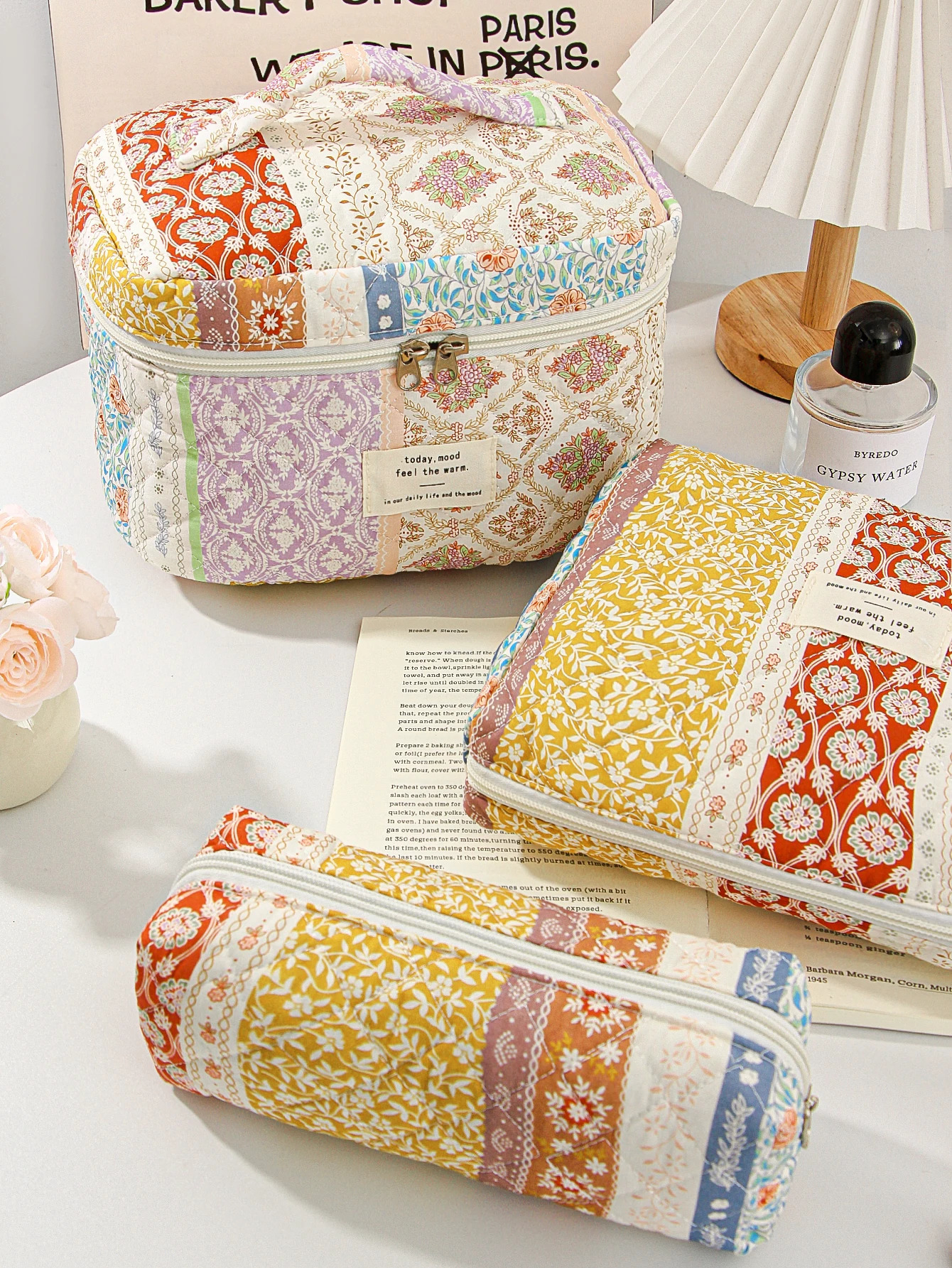1pcset contrast color flower quilted makeup bag travel essential toiletry multifunctional portable bag 250614