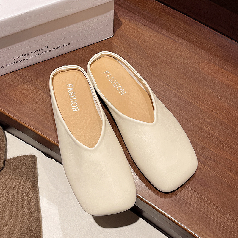 Ddmyoutdoor New Korean Style Gentle Fairy Soft Flat Casual Slip On Mules Closed Toe Half Slippers For Women Outdoor Wear Outdoor Shoes