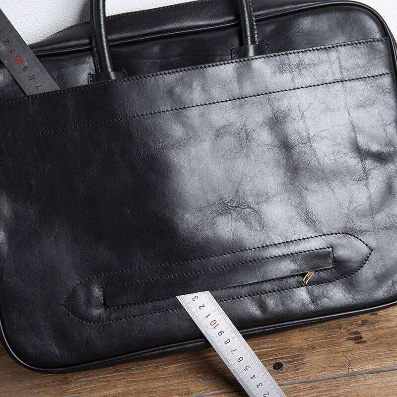 2024 Brand Collapsible Trolley Box Handbag Men's Leather Retro 15inchs Briefcase Head Cowhide Business Computer Bag