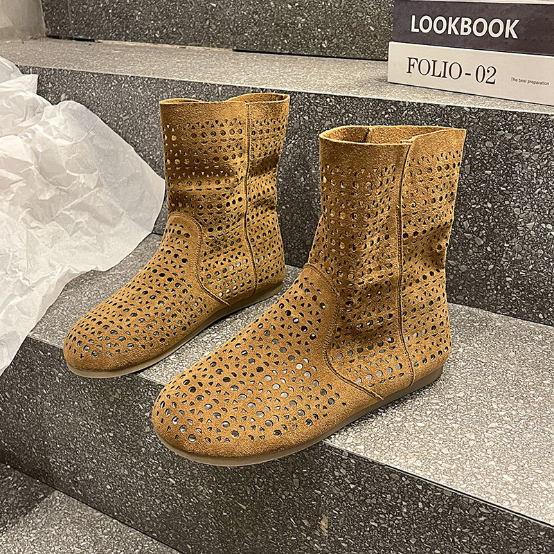 Ddmyoutdoor Hollow Mesh Hole Shoes Leather Boots New Summer Breathable Versatile Flat Roman Sandals Outdoor Shoes