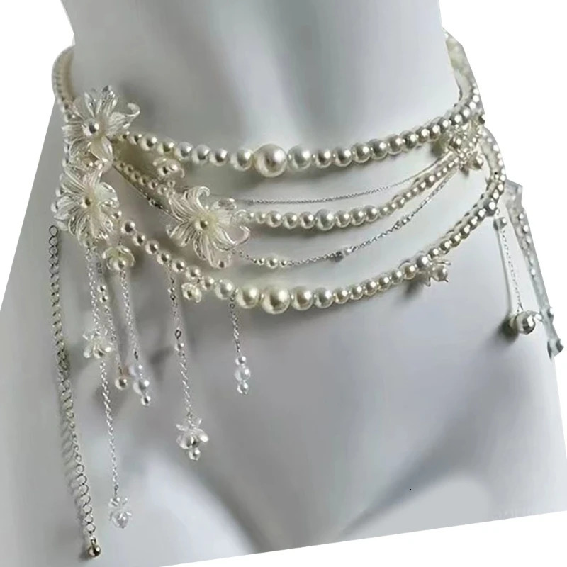 Pearls Beaded Waist Chain Women Elegant Tassels Decorative Waistband Multi Layered Body Jewelry for Party Daily Wear 250610