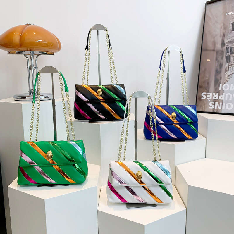 2024 Summer New Women's Color Block Patchwork Chain New Simple Fashion Single Shoulder Crossbody Eagle Head Bag