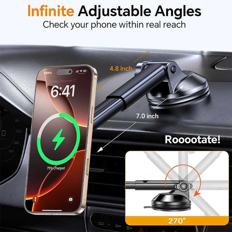 UYUXIO Car Mount Charger Dash Windshield Wireless Car Charger Strong Magnetic Phone Holder for iPhone 16 15 14 13 12 Series Y250614