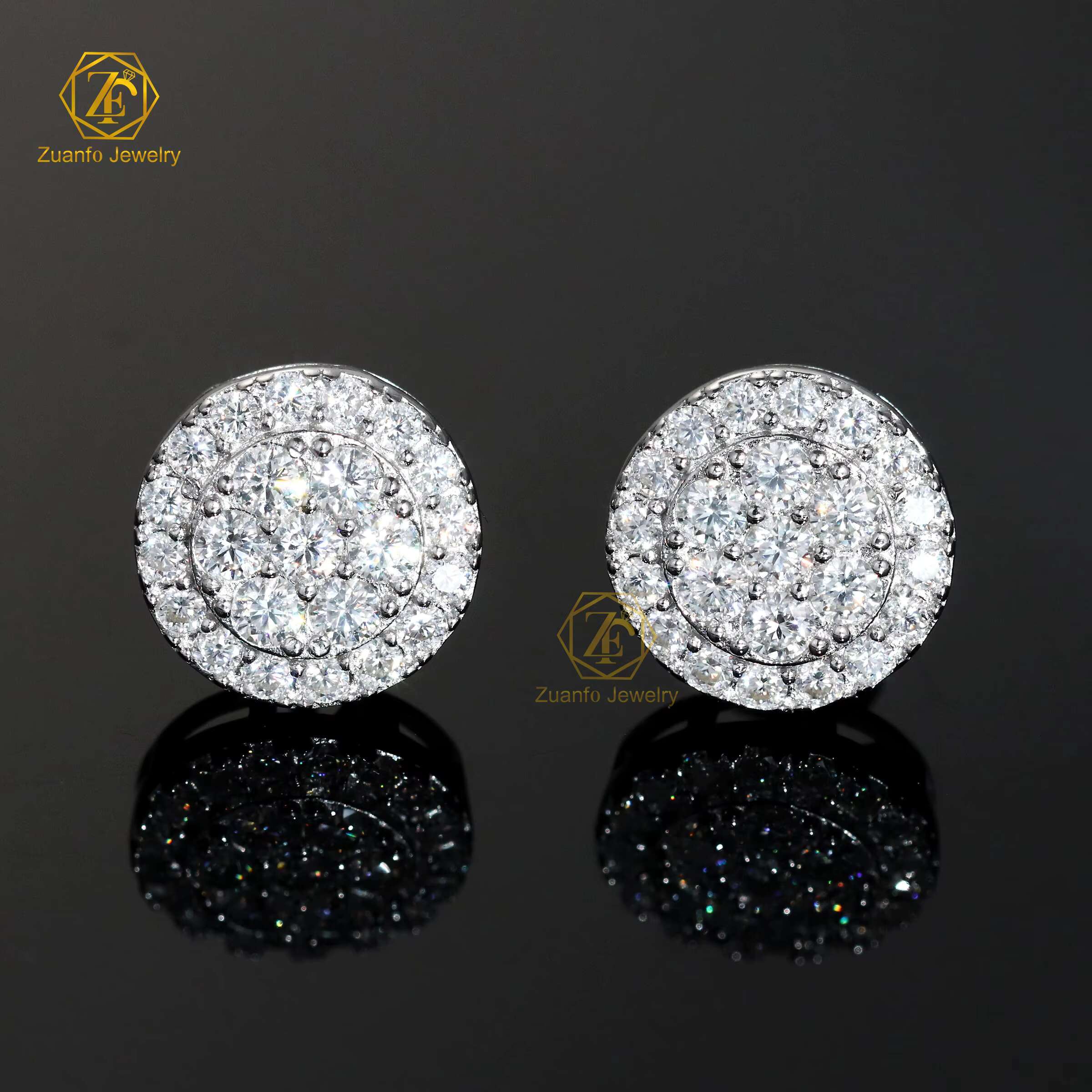 NEW Wholesale 925 Sterling Silver Hiphop Style Flower Earrings VVS Diamond Moissanite Studs for Men Women