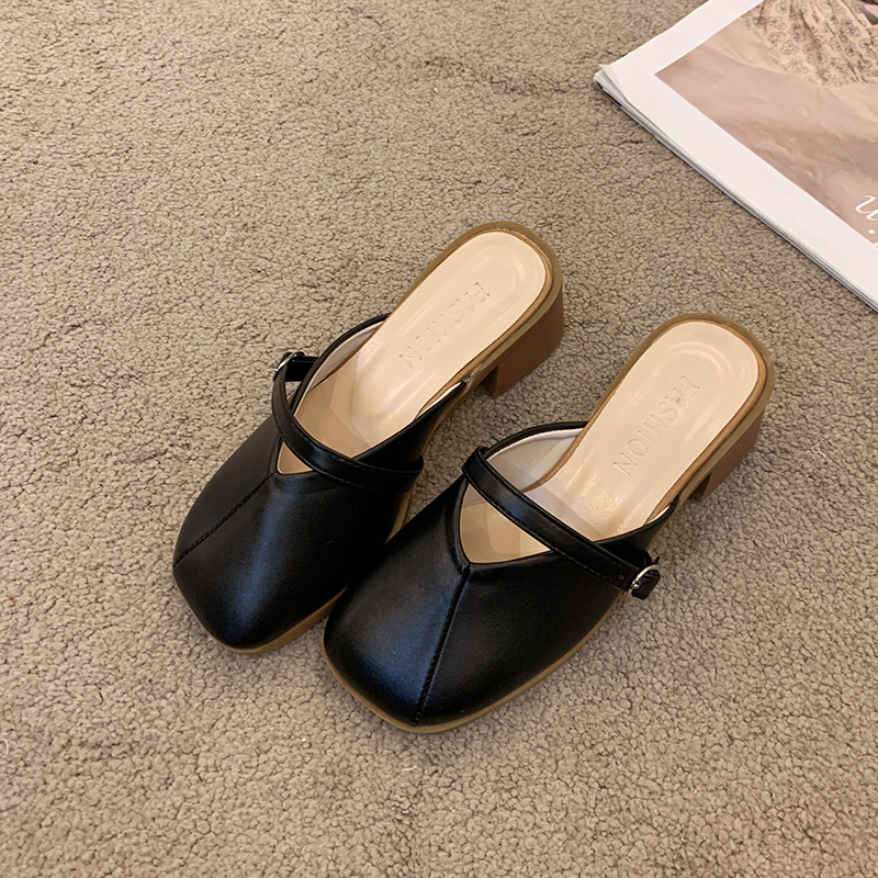 Ddmyoutdoor Women S Open Toe Summer New French Chunky Mules Square High Heel Sandals Fairy Style Outdoor Shoes