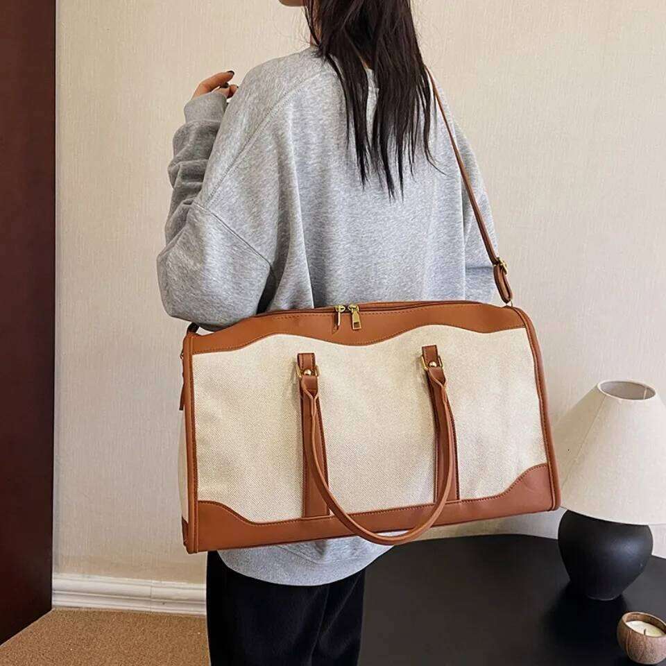 Travel Storage Hand Bag Vintage Fiess Lage Shoulder Crossbody Bags For Women Large Nylon PU Leather Bag 2025 Handbags