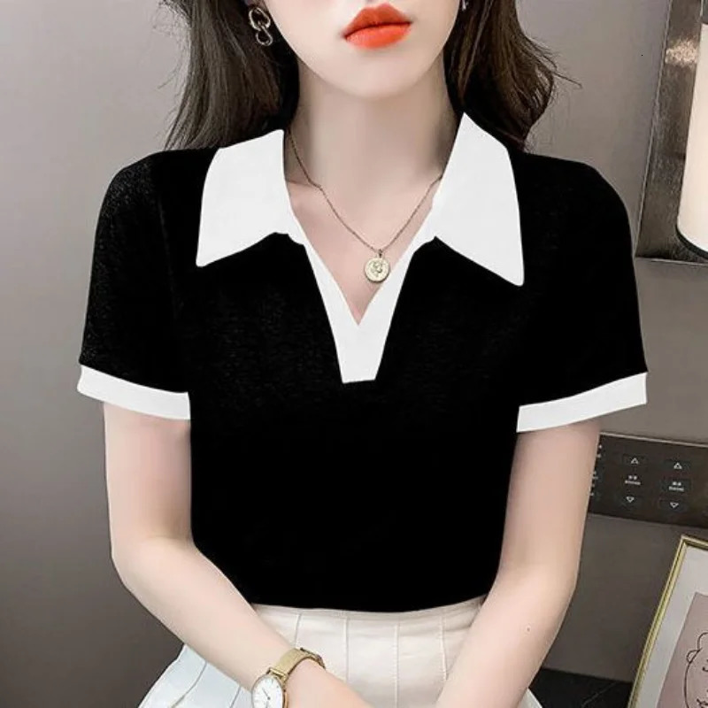 Top Products Pullover Tall Polo Neck Tee Shirts for Women Rayon T Shirt Elegant Trend Summer Aesthetic Korean Yellow 250609