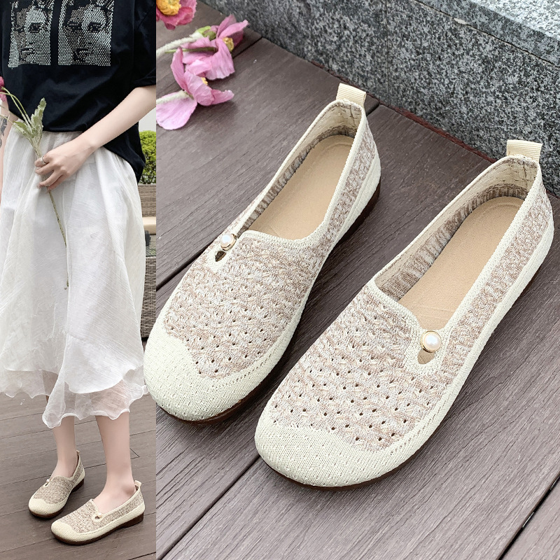 Ddmyoutdoor Summer New Women S Breathable Hollow Mesh Soft Sole Middle Aged Mom Shallow Casual Shoes Crochet Outdoor Shoes