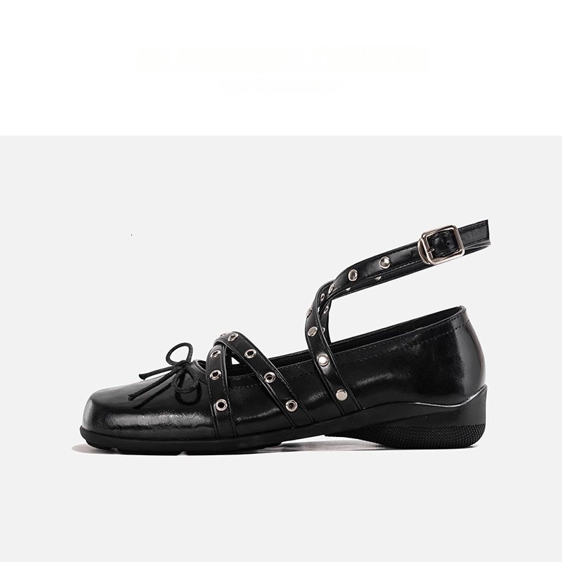 Ddmysheep Ddmysheep Red Cross Strap Bowknot Small Single Shoes For Women Spring New Shallow Mouth Rivet Ballet Flats