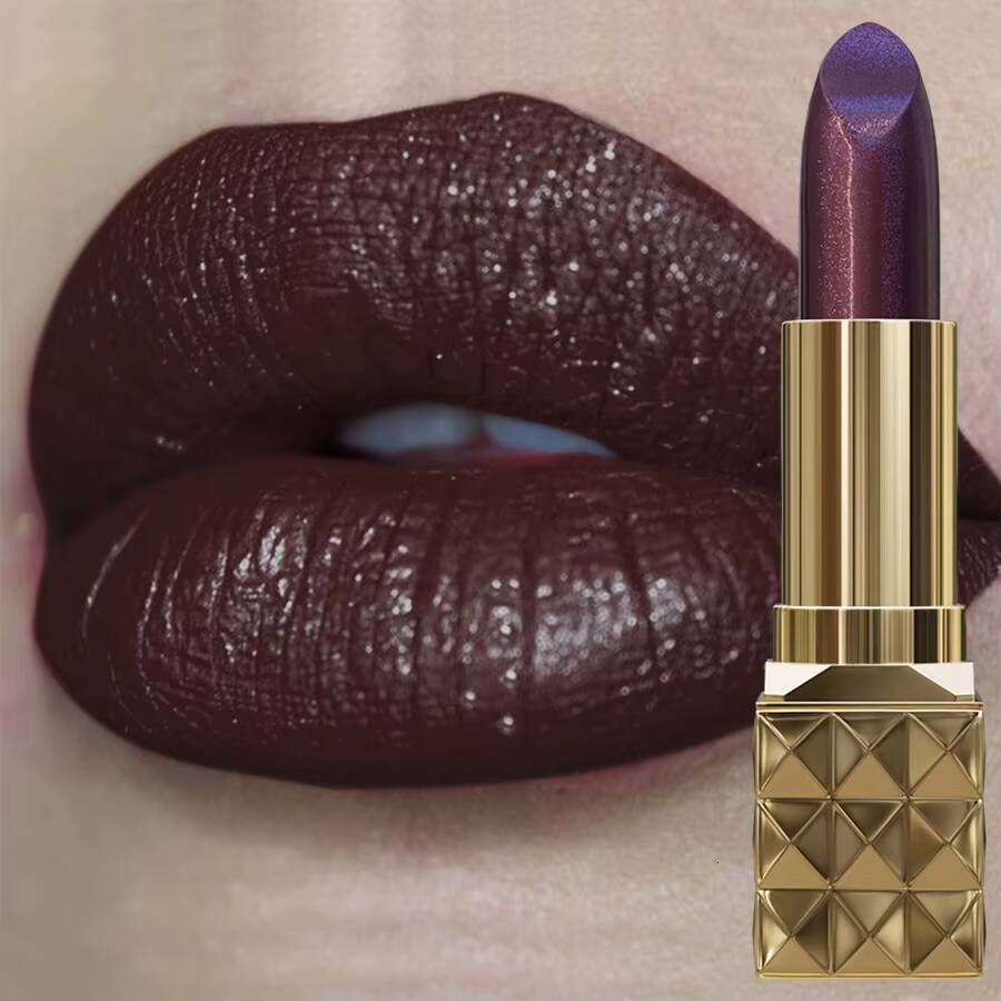1pc Sexy Glitter Shiny Red Lipstick Pearlescent Tint, Long Lasting Senior Matte Lip Makeup Gifts for Women Metallic lip happy
