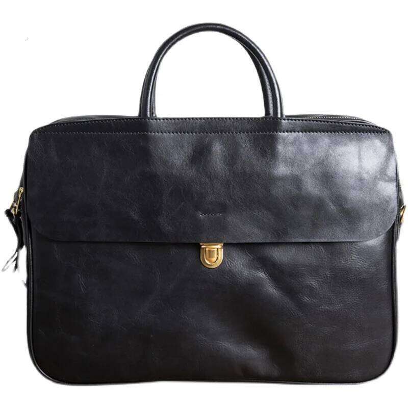 2024 Brand Collapsible Trolley Box Handbag Men's Leather Retro 15inchs Briefcase Head Cowhide Business Computer Bag