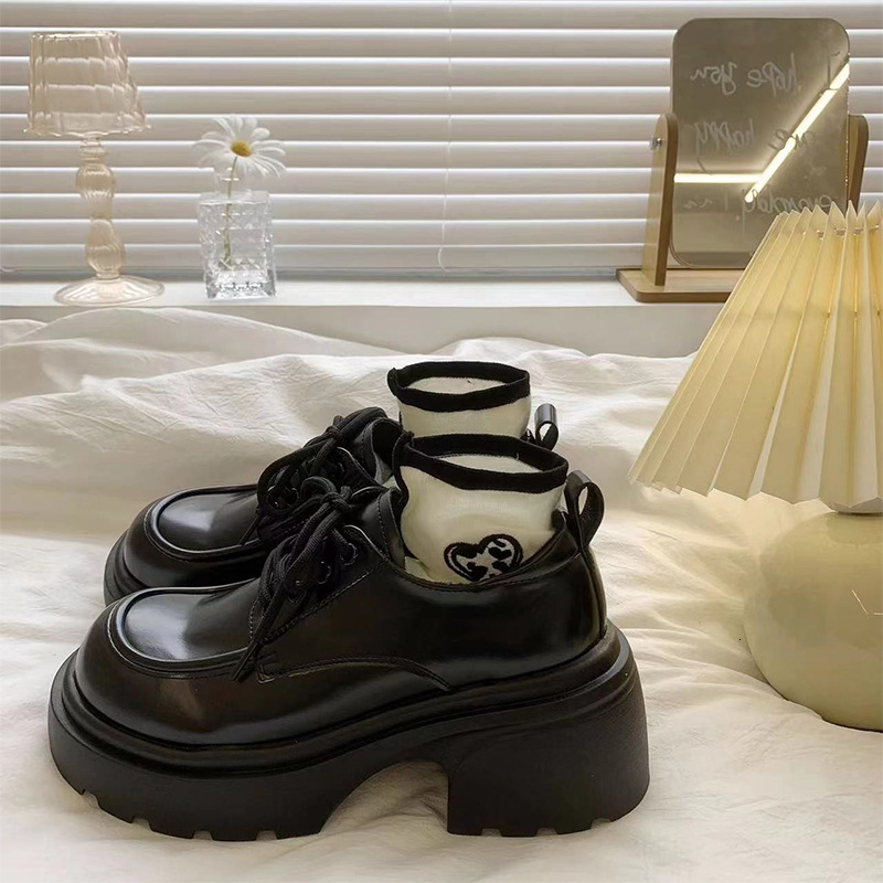 Ddmyoutdoor Black Chunky Heel Women S Leather British Style Spring Summer Lace Up JK Height Increasing Mary Jane Loafers Commuter Work Shoes Outdoor S