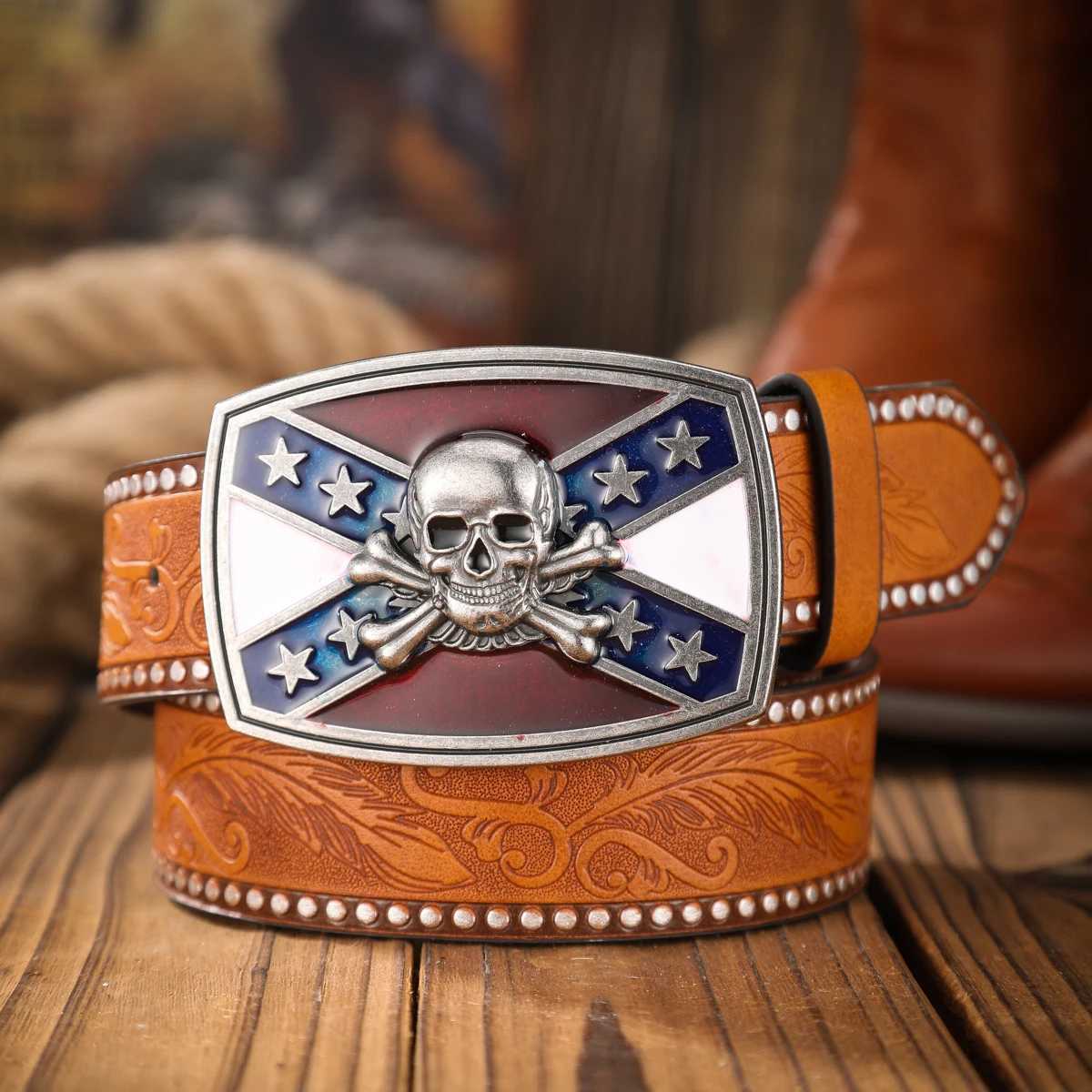 A classic retro PU material embossed belt metal plate buckle men and wen the same daily casual delivery punch nails X2506141