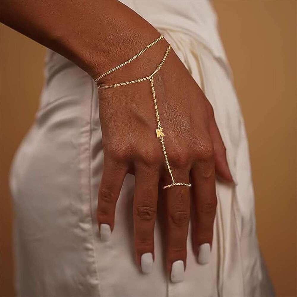 Dainty Gold Initial Bracelets Ring Bracelet Chain Hand Jewelry Gifts for Women Trendy 2025