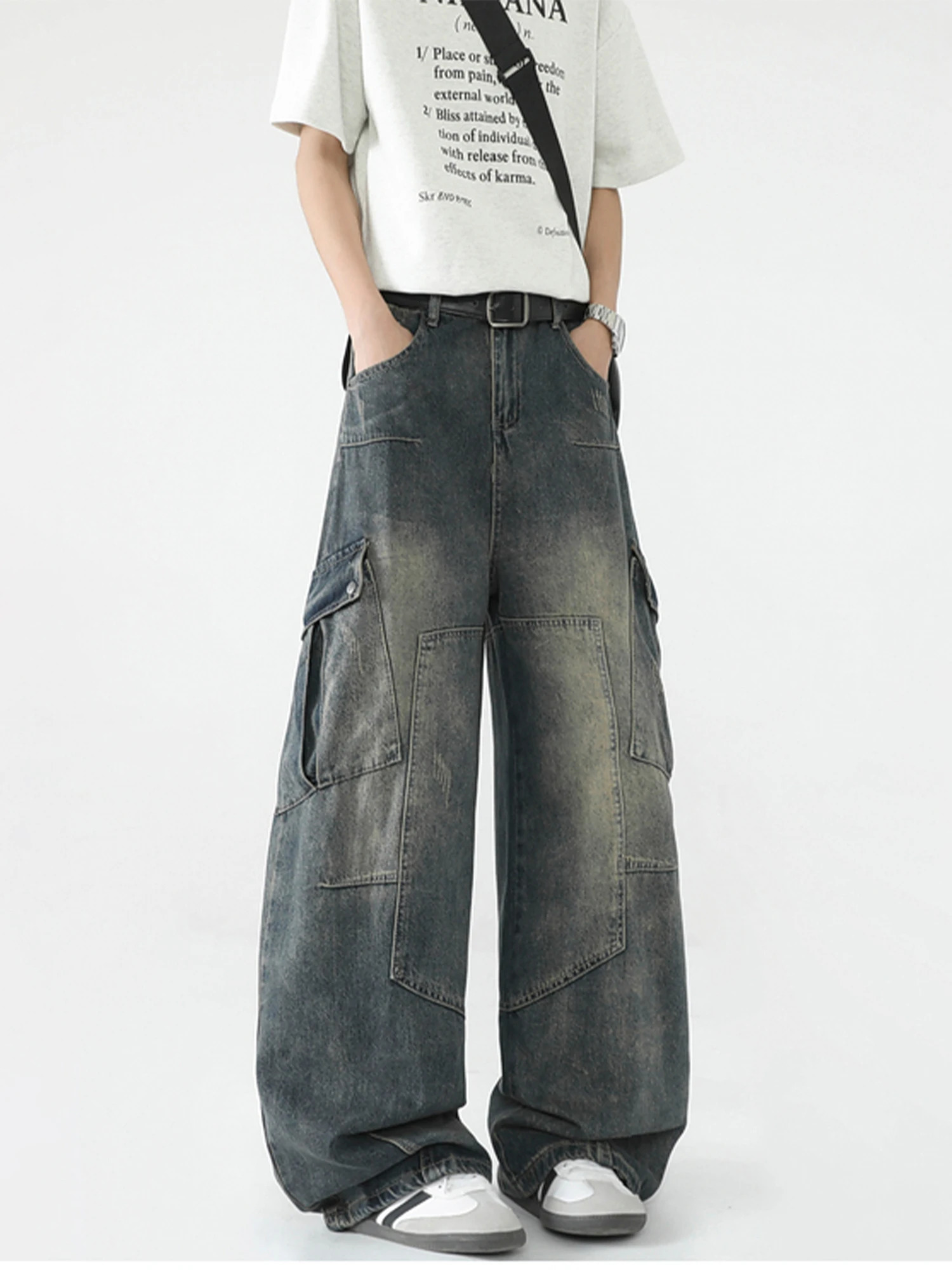 Women Dark Blue Y2k Cargo Jeans Baggy Grunge Denim Trousers Vintage Boyfriend Long Pants Japanese 2000s Style Clothes 250612