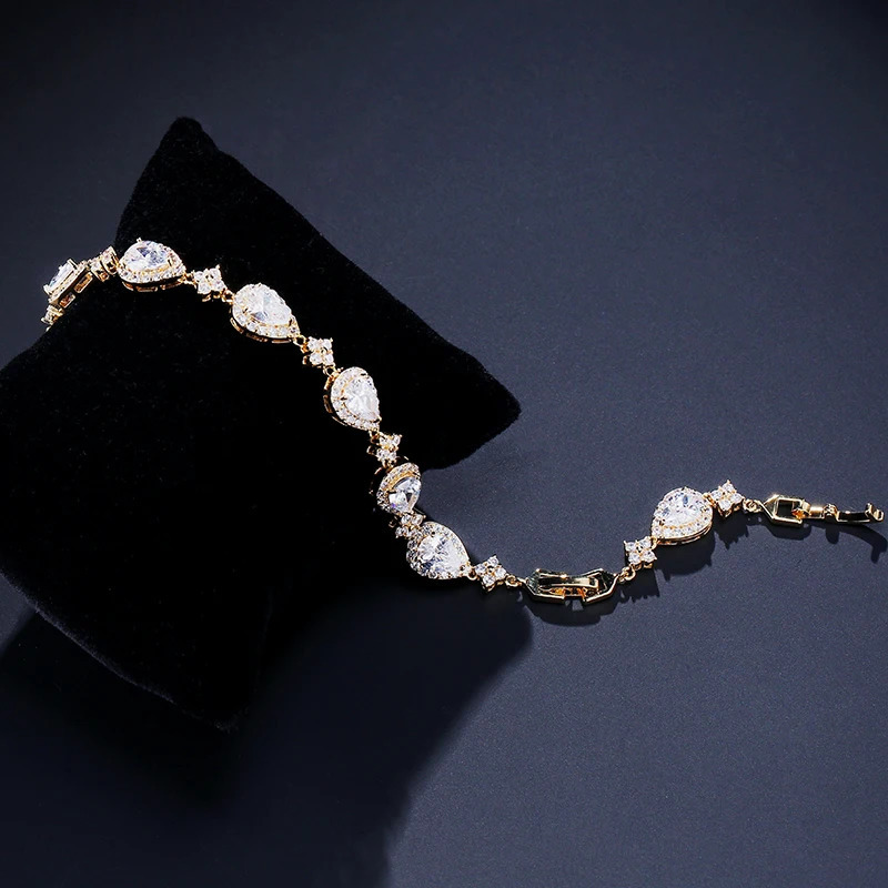 ZAKOL Classic Geometric Water Drop CZ Bracelet for Women Bridal Gorgeous Buling Zircon Party Wedding Jewelry 250610
