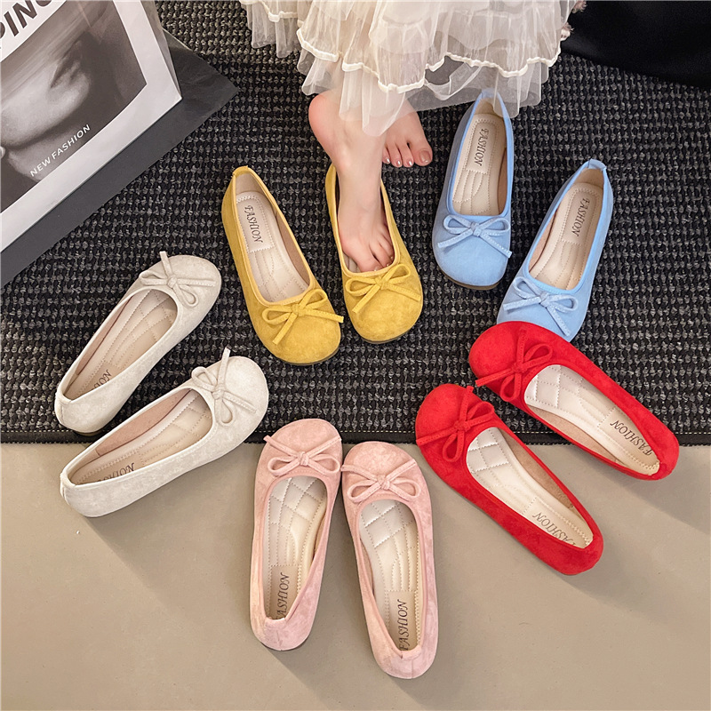 Ddmyoutdoor French Style Bowknot Round Toe Ballet Fairy Flat Gentle Evening To Match Dress Shallow Mouth Single Shoes Outdoor Shoes