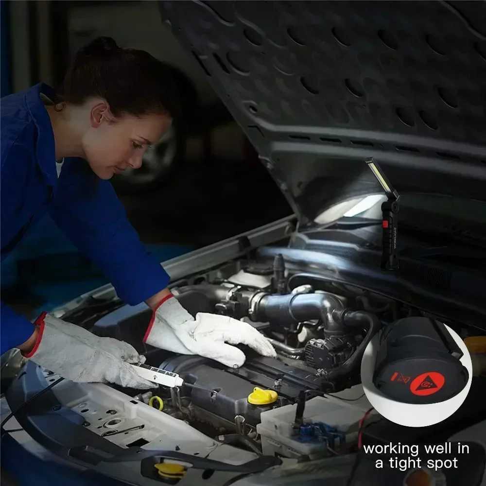 Portable COB LED Work Light - USB Rechargeable Dimmable Flashlight with Magnetic Hook 18650 Battery for Men Home Camping W250613