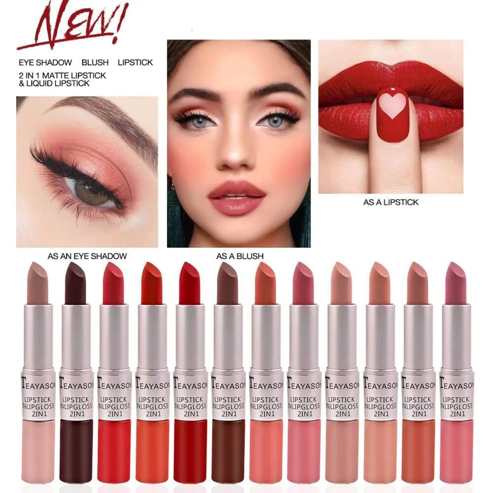 Dual-Ended Matte Lip Gloss Non-Stick Cup 2-in-1 Velvet Finish Lipstick Long-Lasting Smudge-Proof Nude Pink Lips Korean Makeup happy