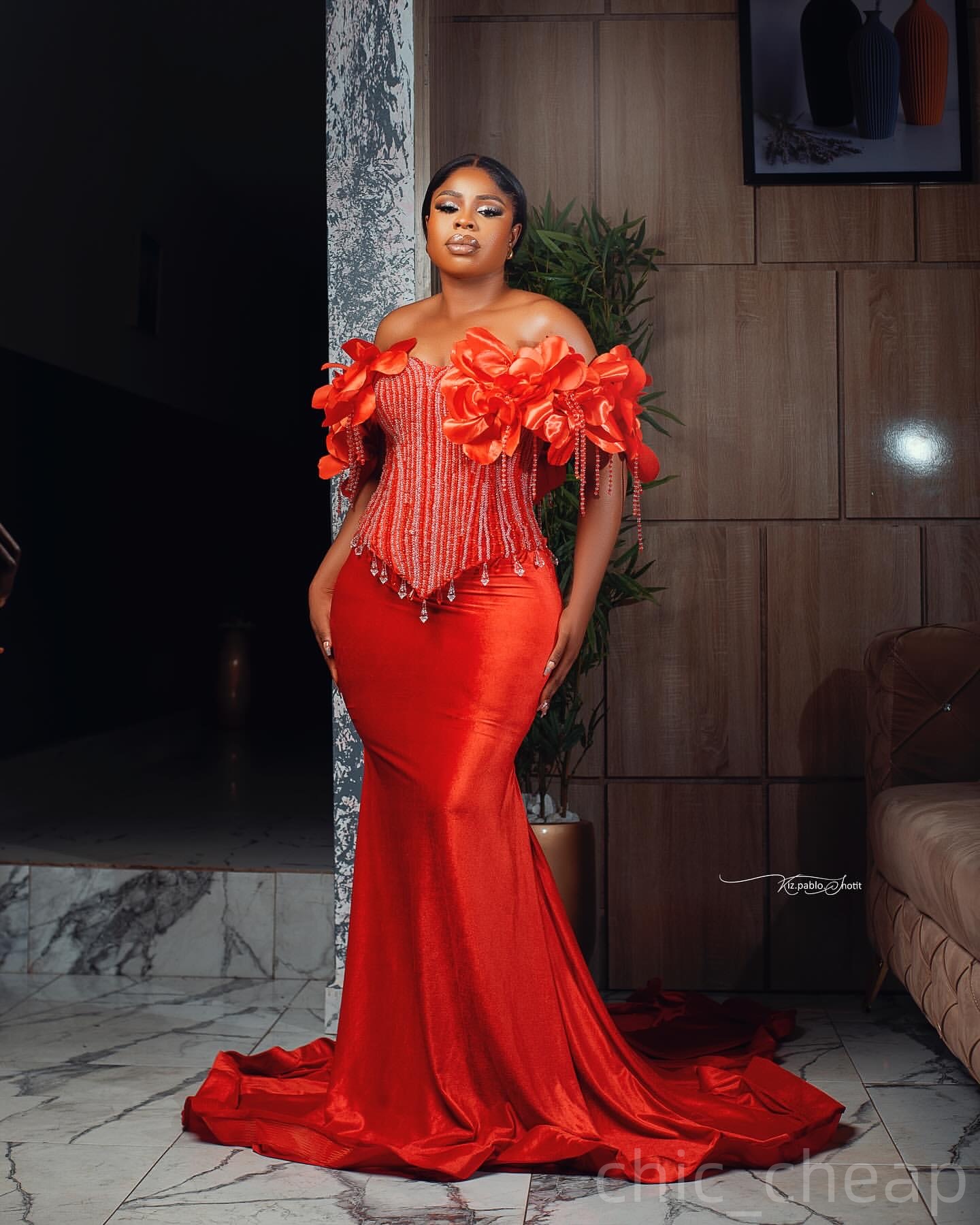 Red Mermaid Prom Dresses 2025 Beaded Crystals Flowers Velvet Evening Formal Party Second Birthday Engagement Gowns Plus Size Dress For Special Occasio