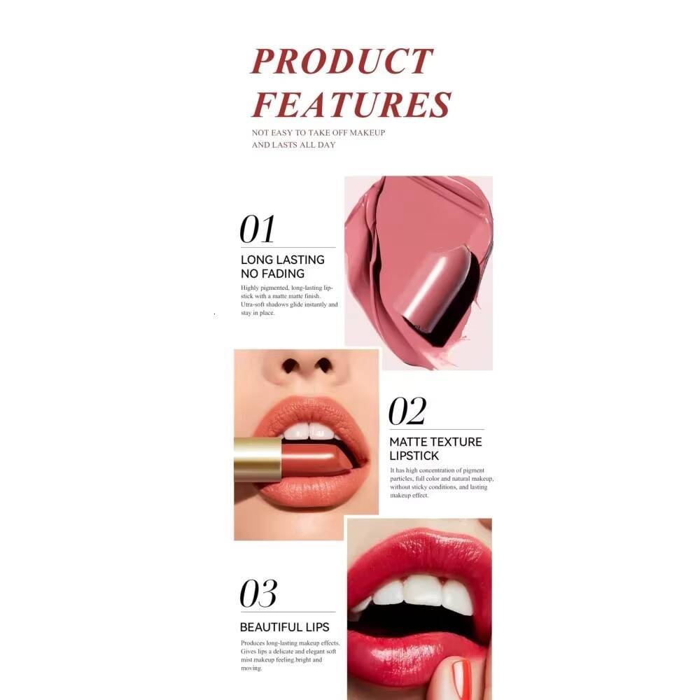 SAM SUGAR 6pcs Lipstick Set - Matte & Shiny Diamond Finish Long-Lasting Non-Sticky Moisturizing Velvet Sexy Red Colors Lip Kit happy