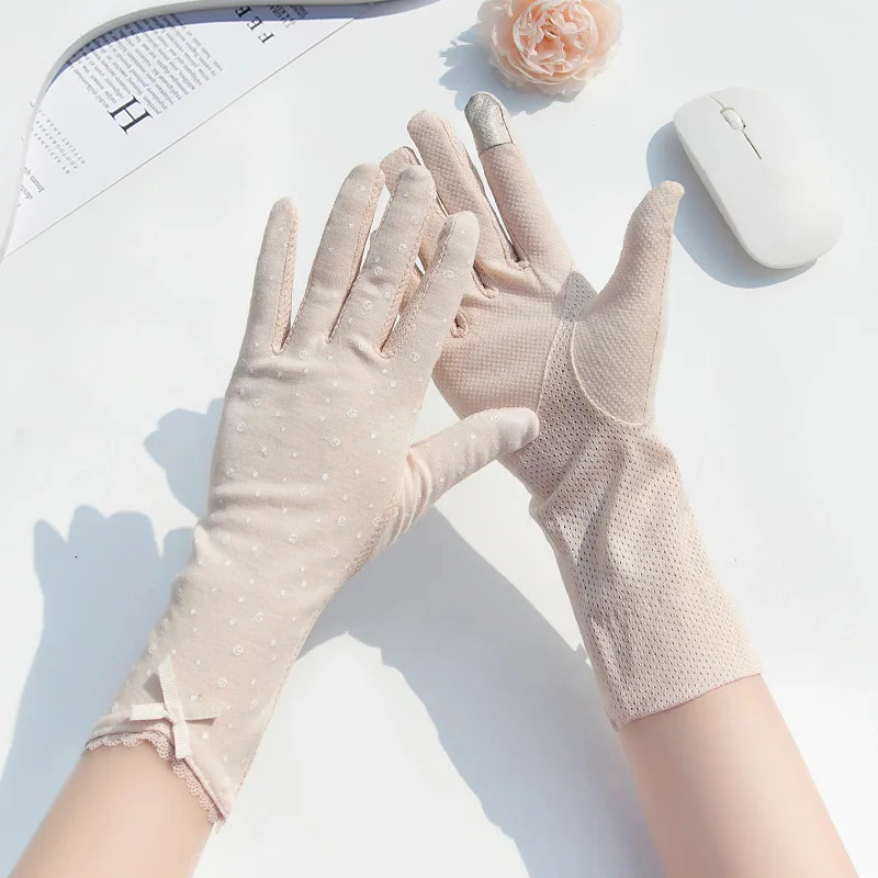 Summer Dot Anchor Print Womens Cotton Mid-length Driving Gloves Sun UV Protection Anti-skid Touch Screen Thin Gloves for Women 250610