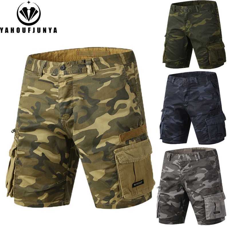 Men Summer Outdoor Leisure Camouflage Solid Cargo Shorts Men Cotton Loose Buttons Comfortable Straight Fashion Design Short MaleW250614