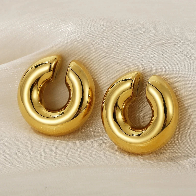 1 Pair Smooth Circle C Shape Clip Earrings For Women Lightweight Without Piercing Cartilage Ear Cuff Gold Silver Color Earrings 250610