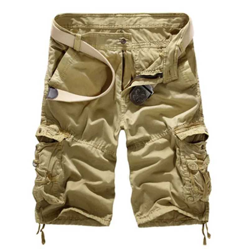 2024 Summer Cotton Cargo Shorts Men Fashion Multi Pocket Solid Color Casual Shorts Mens Loose Outdoor MID Cargo Shorts No Belt W250614