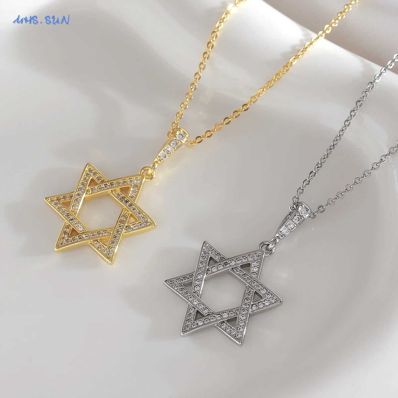 MHS.SUN Luxury Star of David Necklaces for Women Men Fashion Hollow Hexagonal Star Pendant Chain Necklace Judaica Je Jewelry Z250614