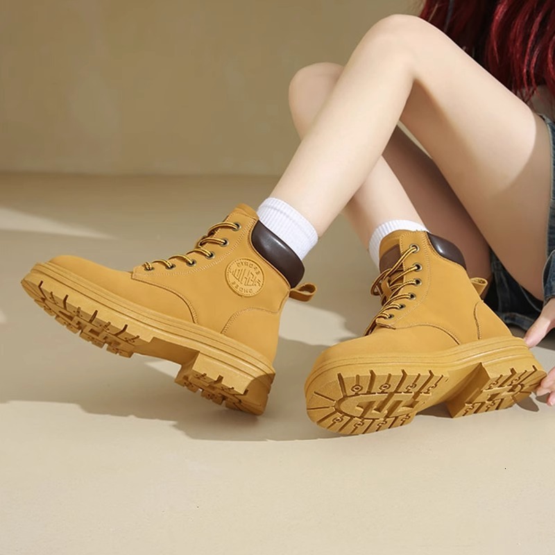 Ddmysports Martin New Yellow For Women Ins British Style Short Boots Thick Sole Spring And Autumn Outdoor Shoes