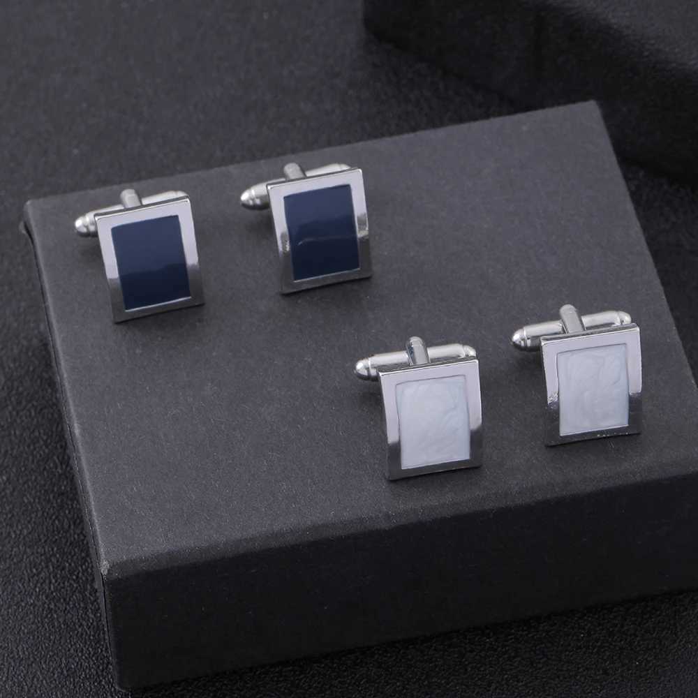 Curved Square Cufflinks Blue White Enamel Marbling Pattern Cuff Links For Business Groomsman Shirt Button XJ250614