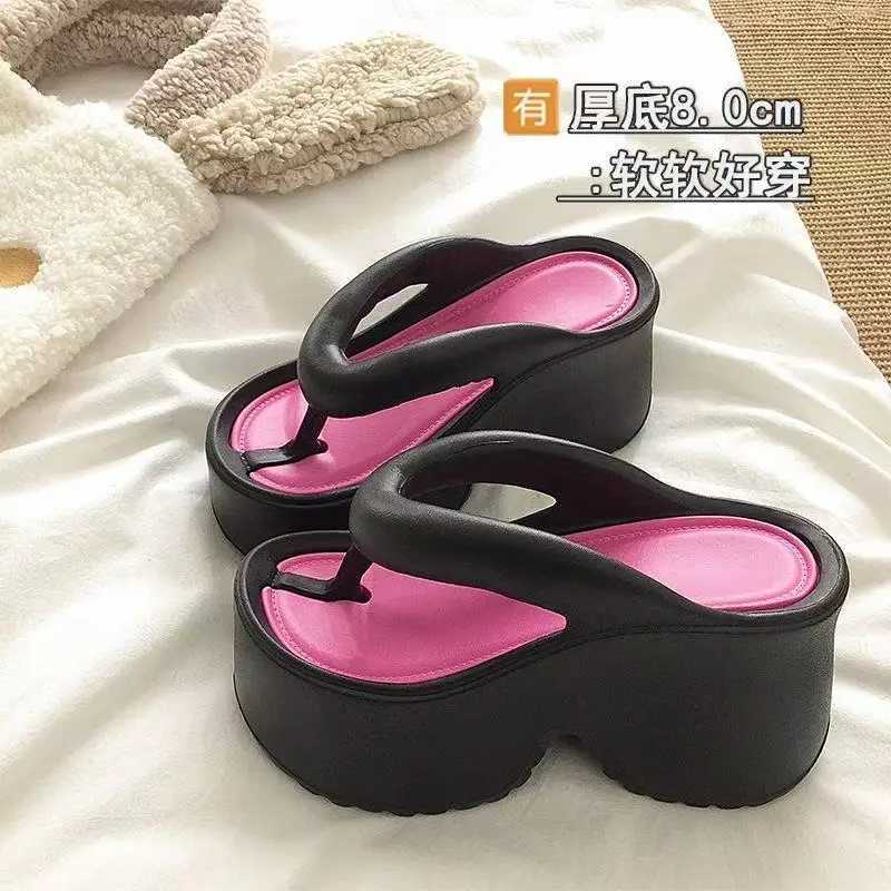 Womens Clip Toe Wedge Flip Flops 2025 Summer Chunky Platform Beach Sandals Woman Thick Sole High Heeled Eva Slippers Slides Z250614