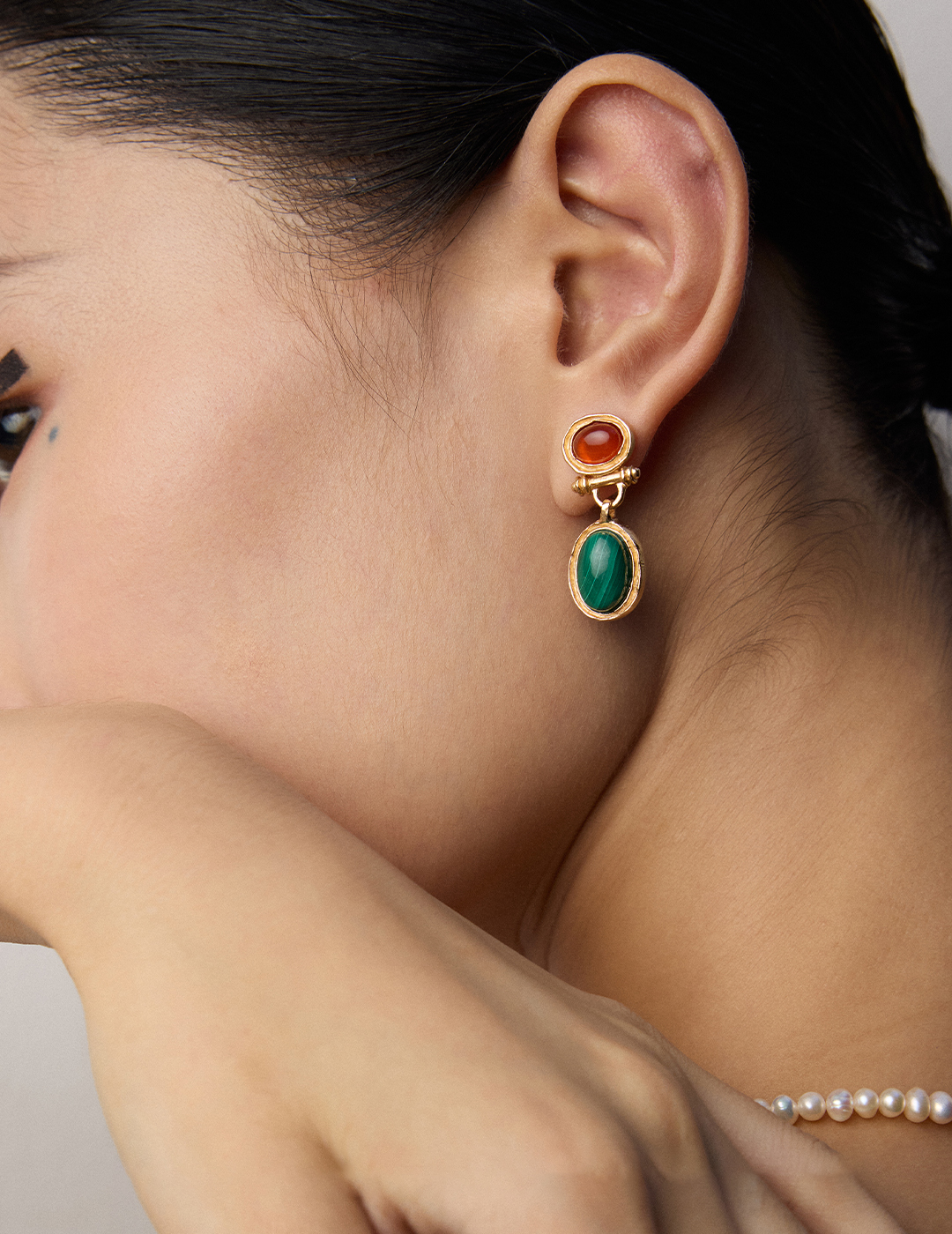 VOBIPY Vintage Malachite Onyx Earring S925 Silvers Gold Plated Earring for Women Girl Party Birthday Gift Fashion Jewelry Christmas Day