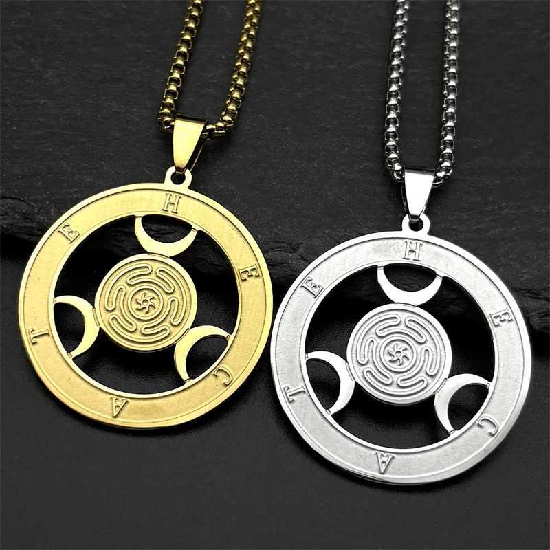Wicca Triple Moon Goddess Hecate Wheel Stainless Steel Pendant Necklace Strophalos Hecate Magic Symbol Charm PIN Jewelry Gift Z250614