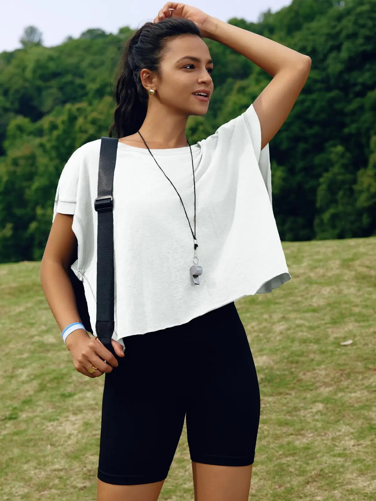 Womens Summer Cotton Workout Tops Open Back Short Sleeve Blouses Y2k Athletic Tshirt Casual Gym Yoga Tee 250614