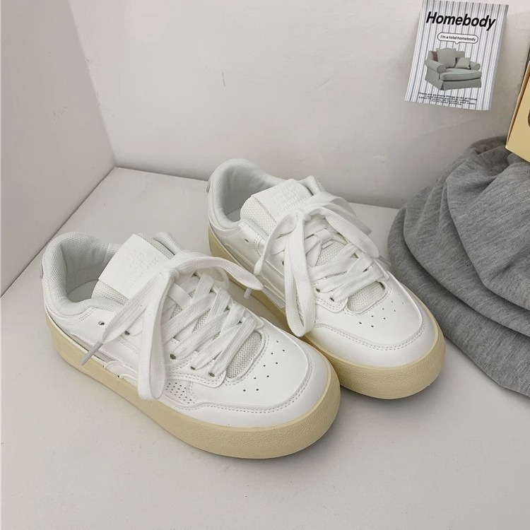 Ddmysports Early Spring Lace Up White Sneakers Casual High Appearance Thick Soled Flat Board Sports Shoes Outdoor Shoes