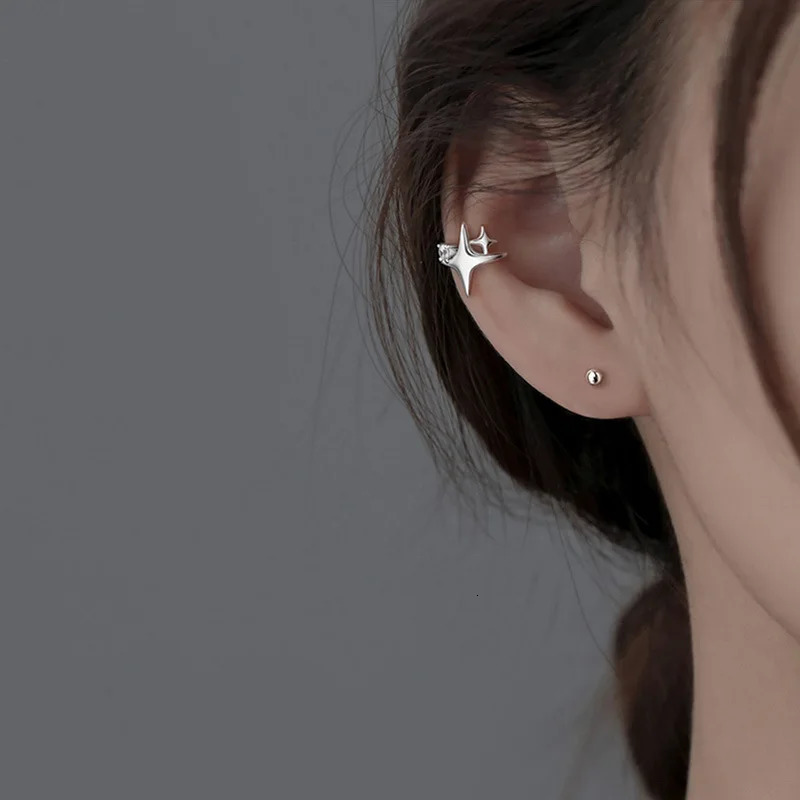 Korean Crystal Clip Earrings For Women Zircon Star Without Hole Jewelry Earrings Single Ear Bone Clip Earings Ear Cuffs 250610