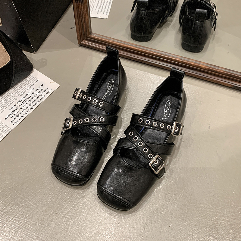 Ddmyoutdoor Fashion Ballet For Women Summer Cross Buckle Shallow Square Toe Single Versatile Flat Mary Jane Shoes Outdoor Shoes