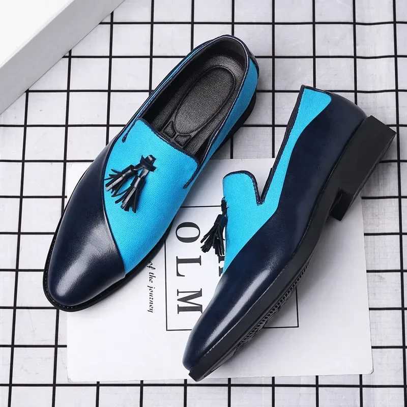 Mens Dress Shoes 2025 New Casual Leather Shoes Men Business Dress Leather Shoes Trend Versatile Loafers Pointed Toe Slip- XJ250614